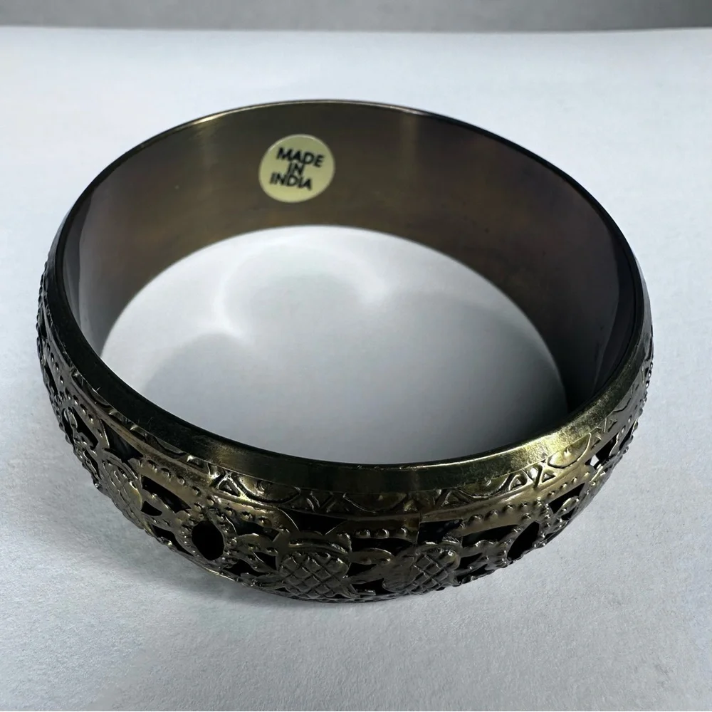 Brass Tone Openwork Cuff Bracelet - Picture 2 of 3